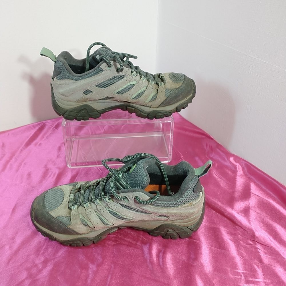 Merrell Womens Moab Vibram Hiking Shoes Sz 7.5 Drizzle/Mint J24462. - Picture 2 of 8